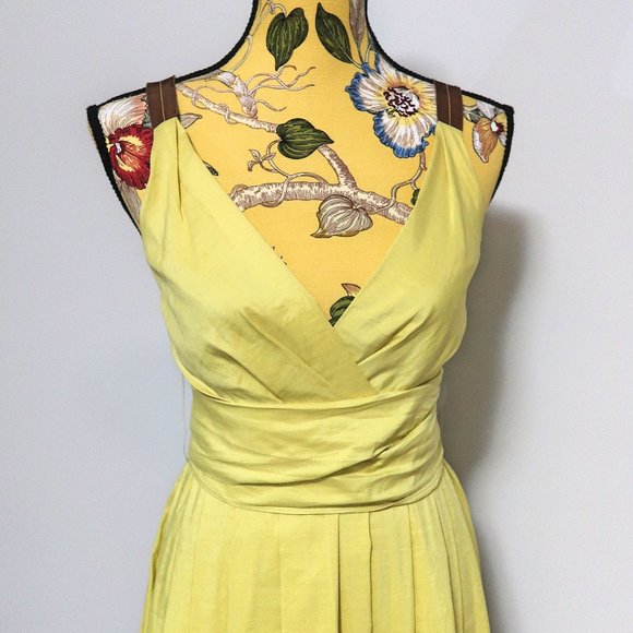 Lida Baday Yellow Belted Pleated Midi Dress 2 - Picture 5 of 12